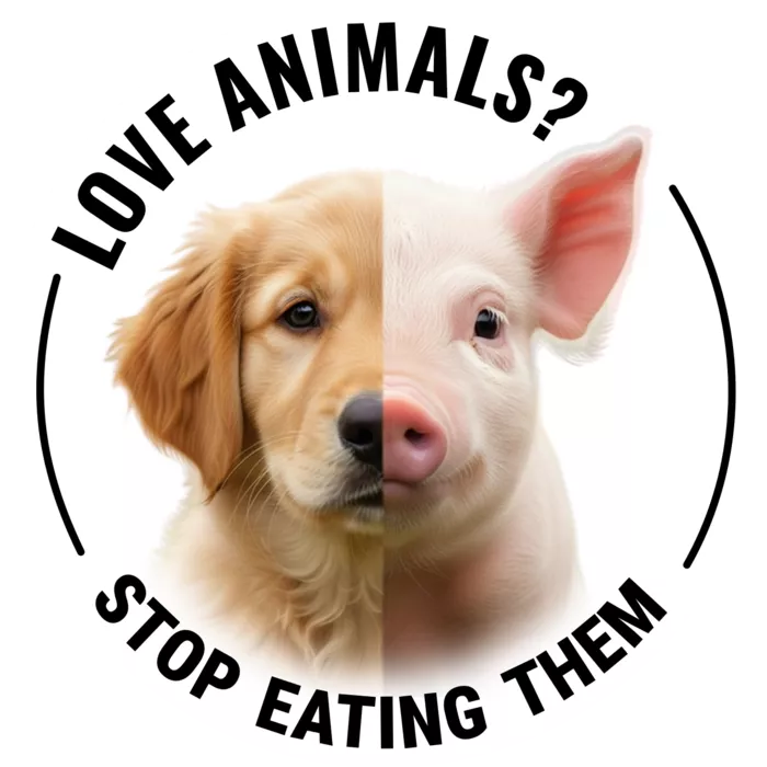 Vegan message sticker: Love Animals - Stop Eating Them