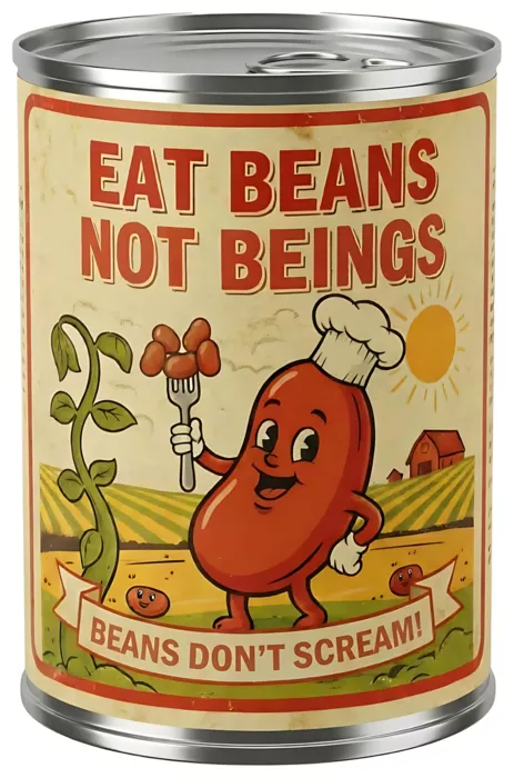Vegan message sticker: Eat Beans Not Beings - Beans Don't Scream