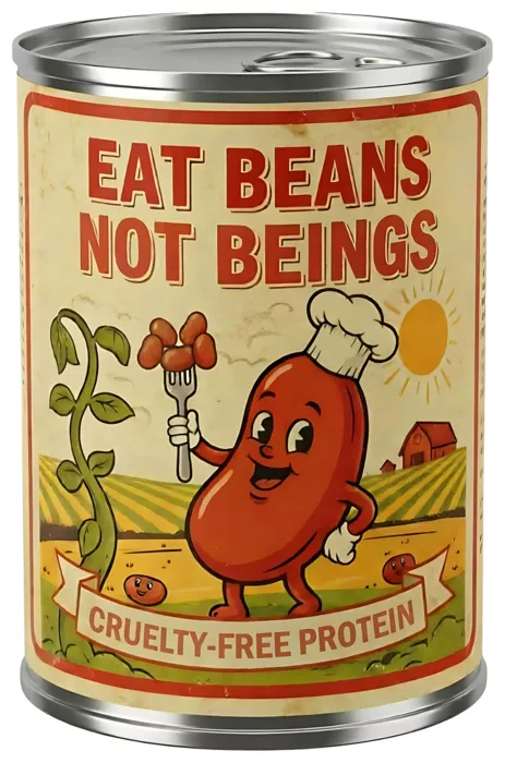 Vegan message sticker: Eat Beans Not Beings - Cruelty Free Protein
