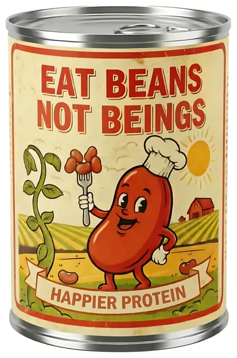 Vegan message sticker: Eat Beans Not Beings - Happier Protein