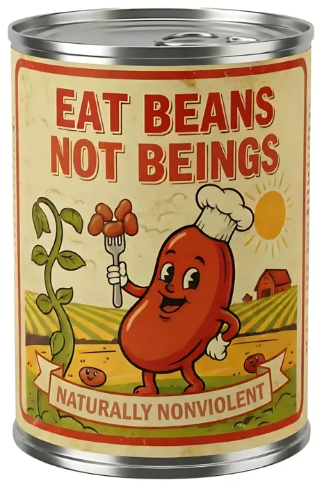 Vegan message sticker: Eat Beans Not Beings - Naturally Nonviolent