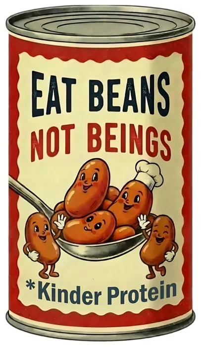 Vegan message sticker: Eat Beans Not Beings - Kinder Protein