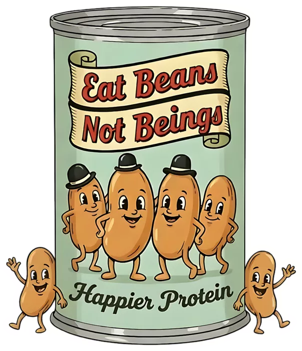 Vegan message sticker: Eat Beans Not Beings - Happier Protein