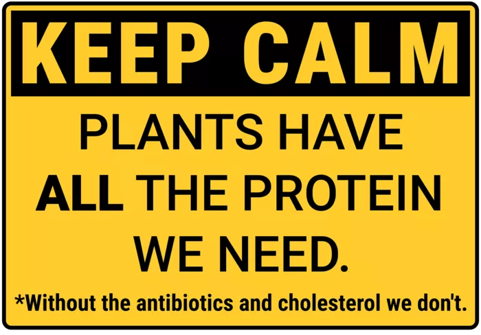 Vegan message sticker: Keep Calm - Plants Have Protein
