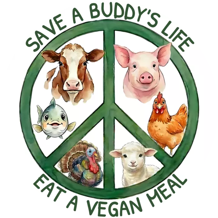 Vegan message sticker: Save A Buddys Life - Eat A Vegan Meal