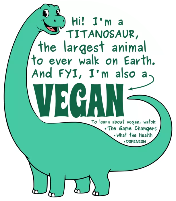 Vegan message sticker: Titanosaur Vegan Dinosaur